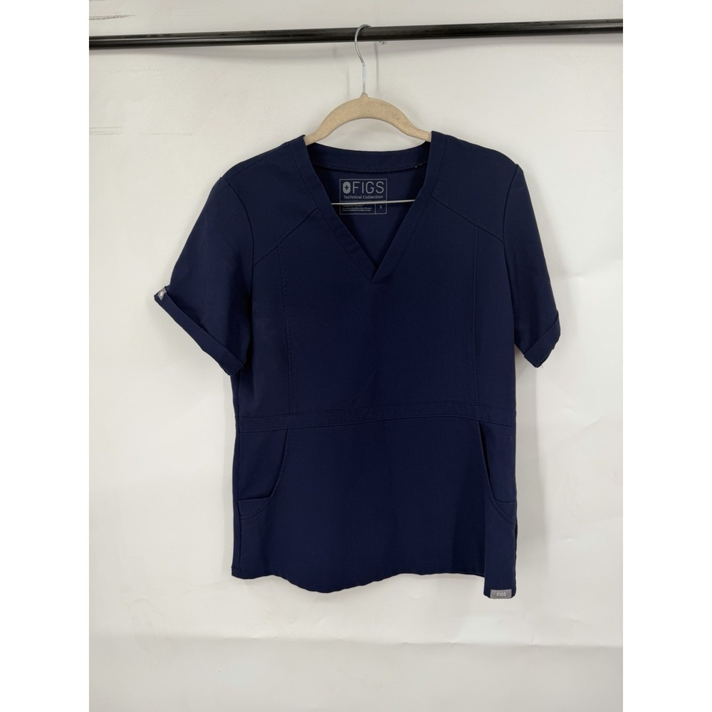 Figs Flores Peplum Medical Scrub Uniform Top Women Small Navy Blue Hospital